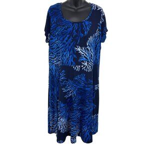 Michael Kors Womens Plus 1X Blue Navy Coral Shell Short Sleeve Scoop Dress New